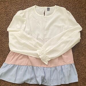 Women's Blouse in White,Pink, and Blue